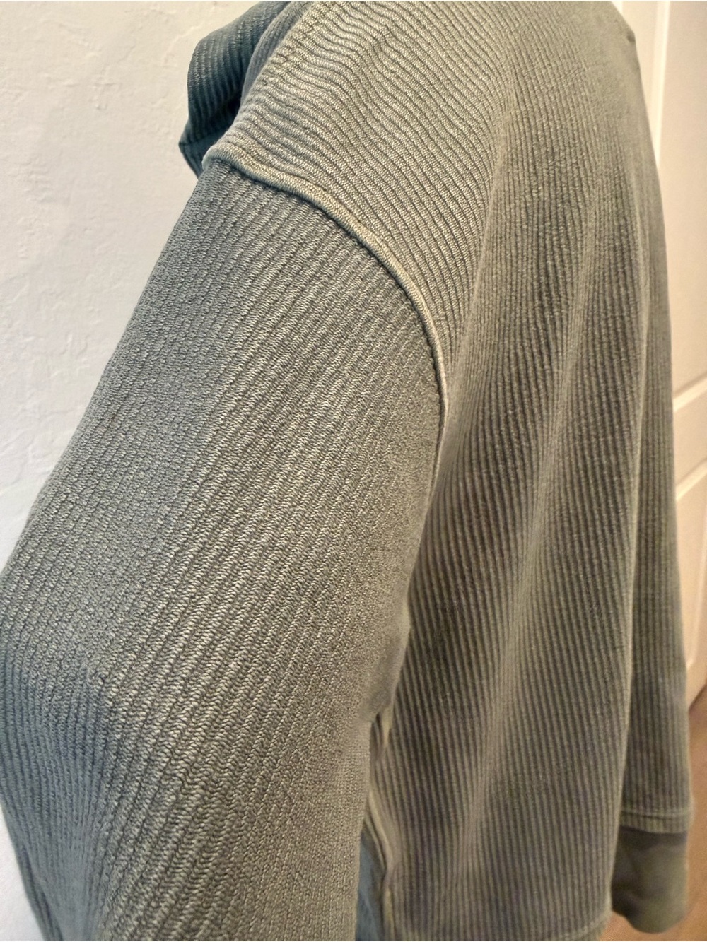 aerie Sage Green Ribbed Snap-Front Hooded Sweater - Picture 5 of 5